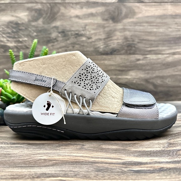 NIB Jambu Alba 9M 40 Wide Fit Slingback Rocker Platform Sandal Gunmetal Grey - Picture 4 of 12